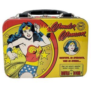 DC Comics Wonder Woman 7.5" Square Metal Tin Tote Lunch Box 75270 Vintage